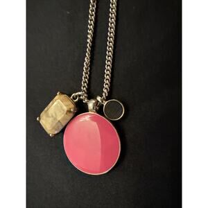 Ann Taylor Gold Tone Necklace W/3 Pendants Large Pink Small Black , Brown # 169